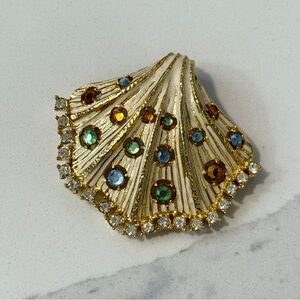 IVANA Seashell Embellished Signed Brooch Necklace Pendant